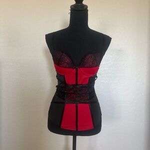 Spirit Halloween Red and Black Lace Bustier Corset Top